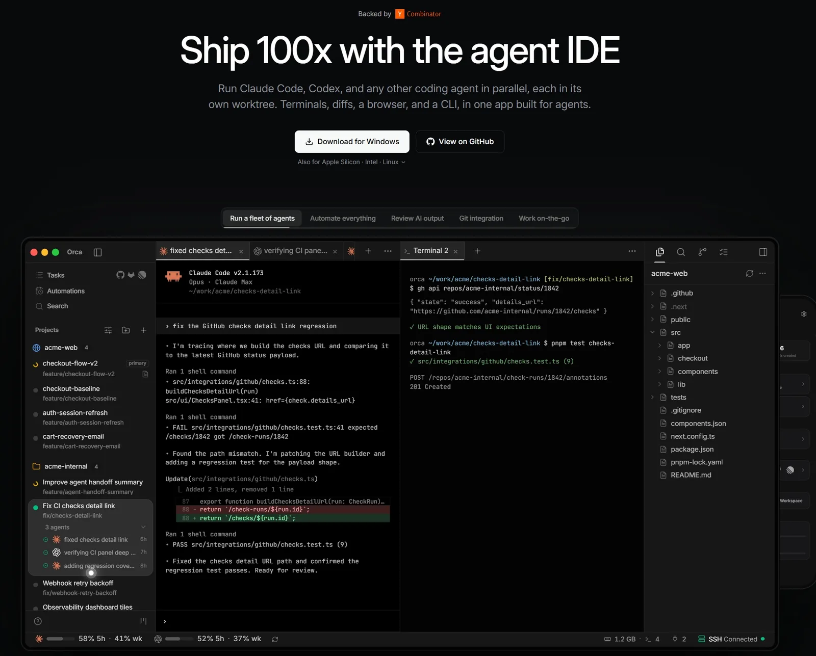 Orca 에이전트 IDE 병렬 에이전트 함대 인터페이스