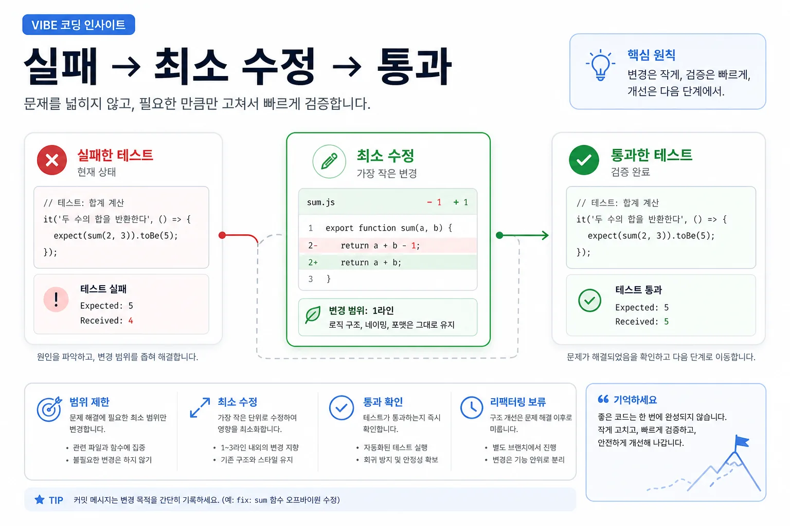 GREEN 단계 최소 수정 흐름