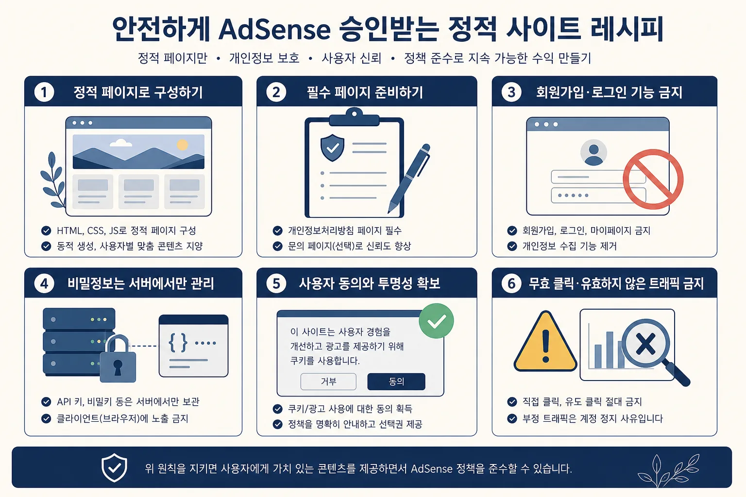 정적 애드센스 사이트 안전 최소 루프 6단계