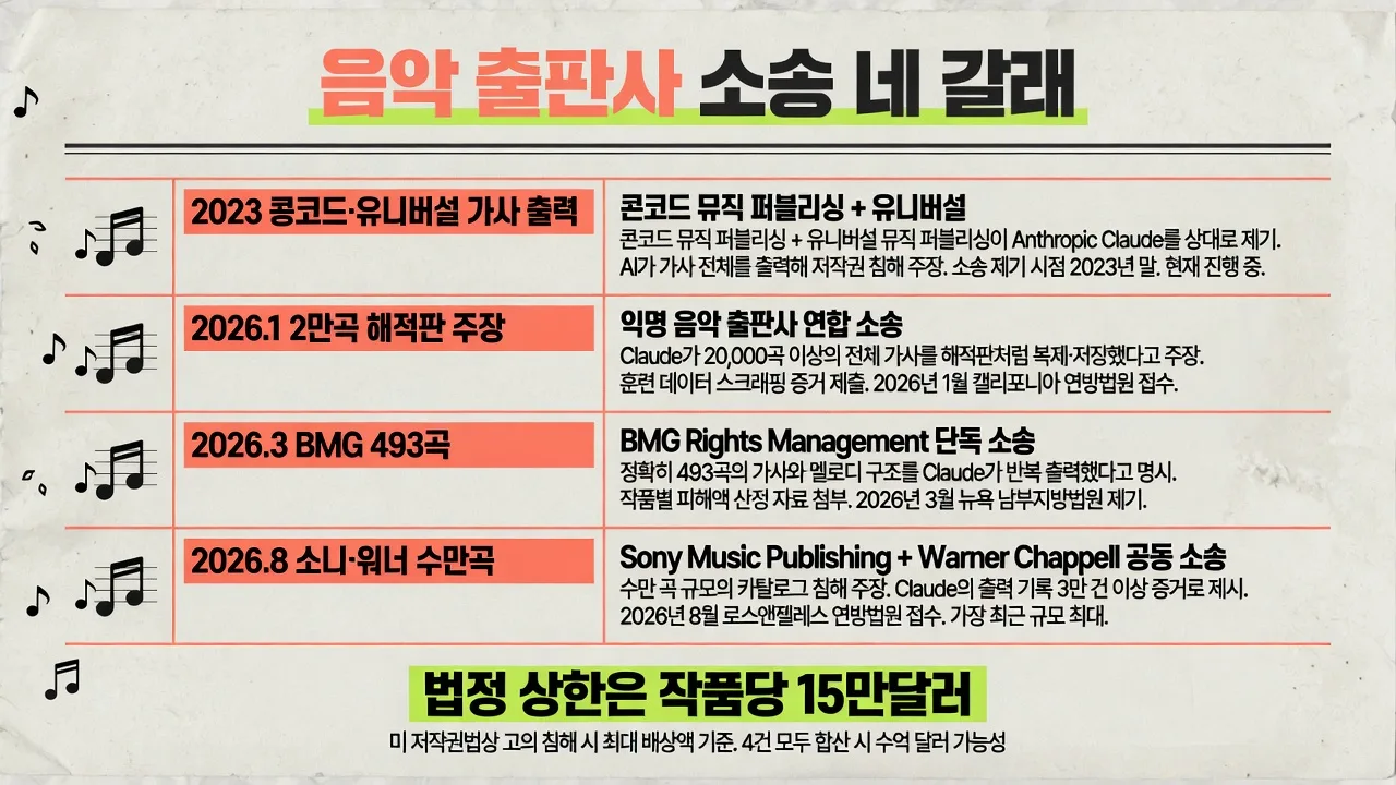 음악 출판사 소송 네 갈래