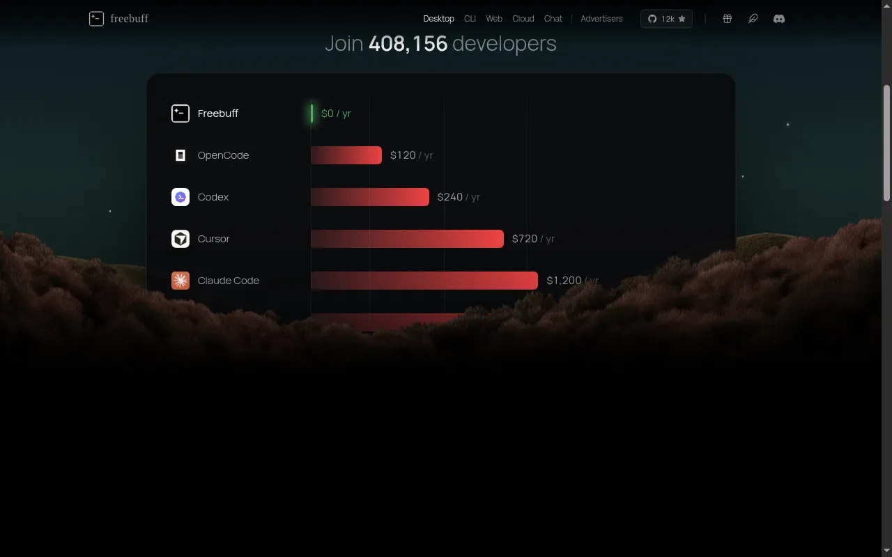 Freebuff Desktop 제품 소개 화면