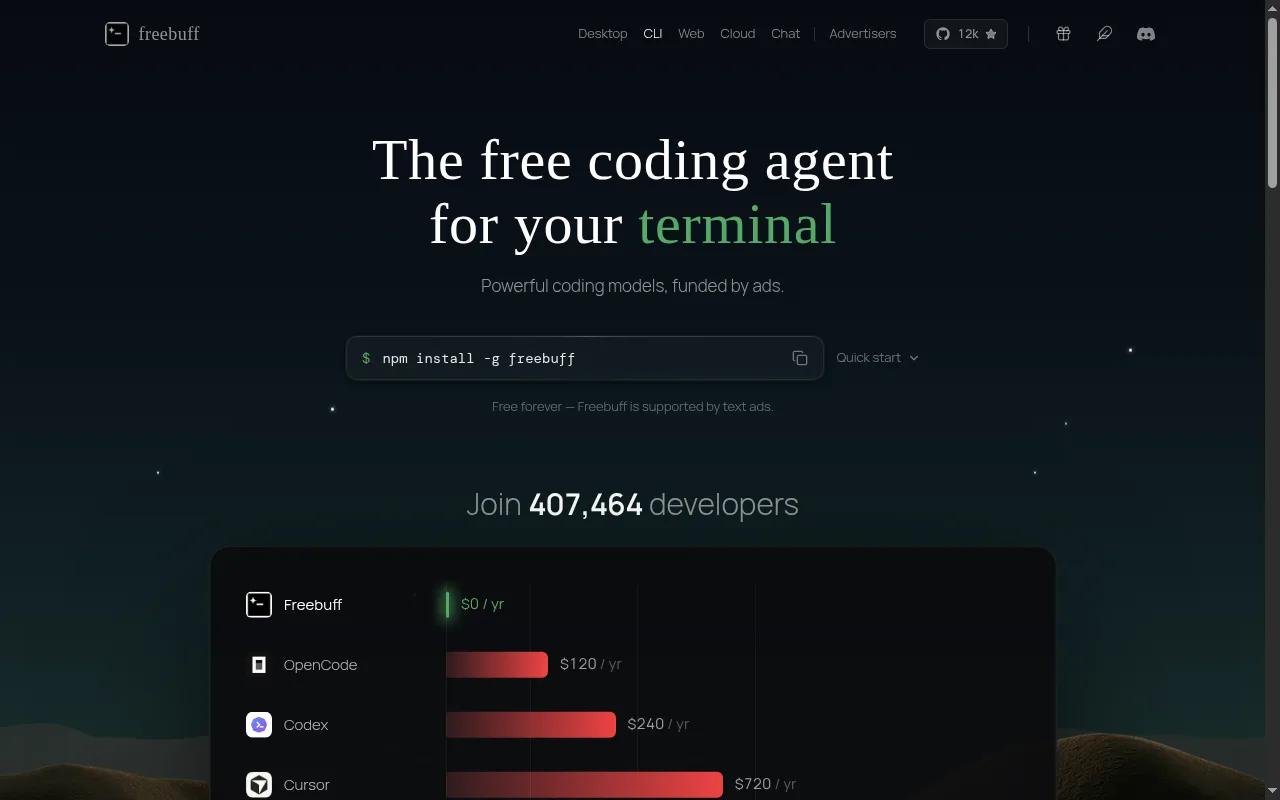 Freebuff CLI 설치와 사용 안내 화면