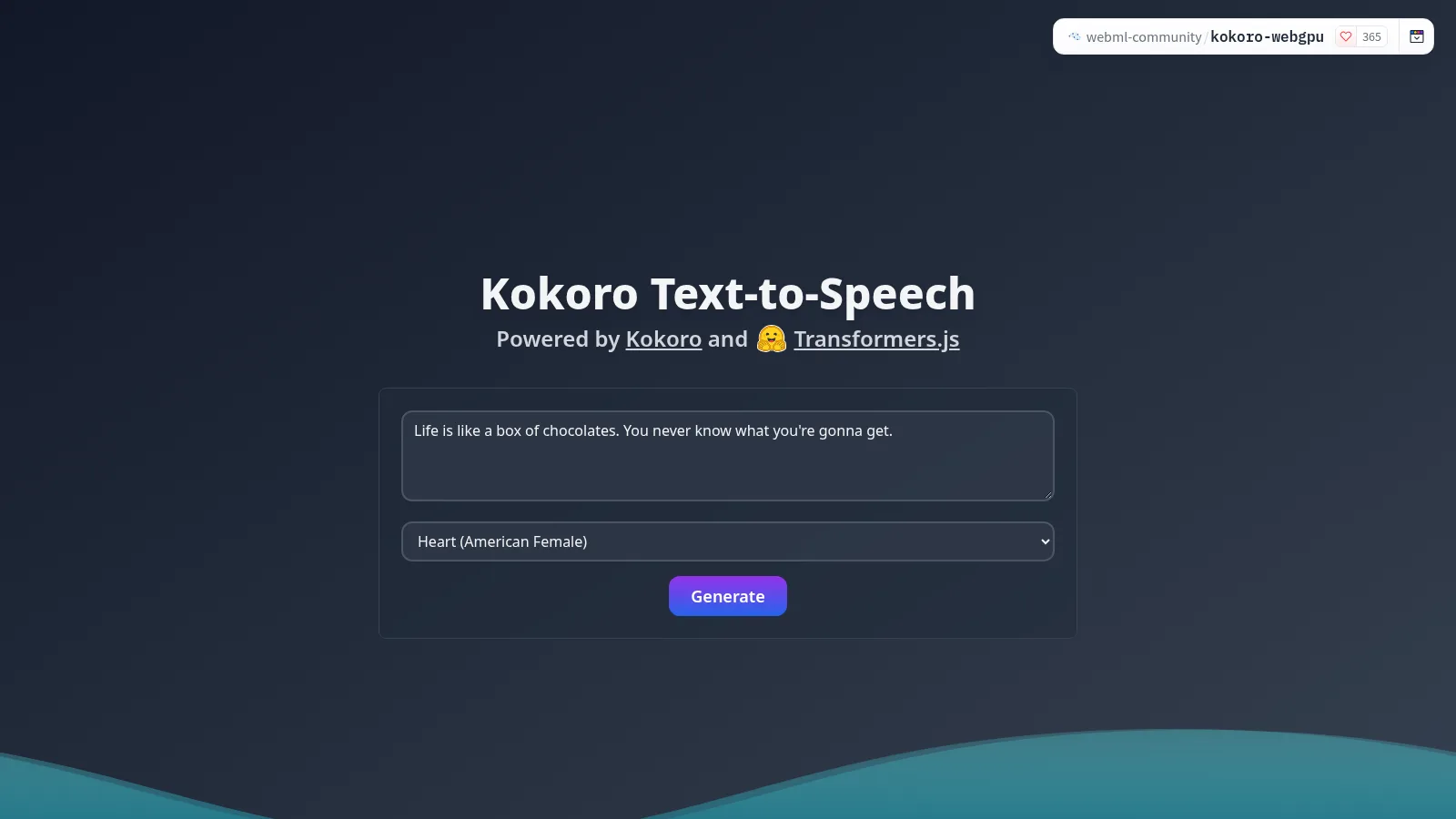Kokoro WebGPU 데모 화면 캡처