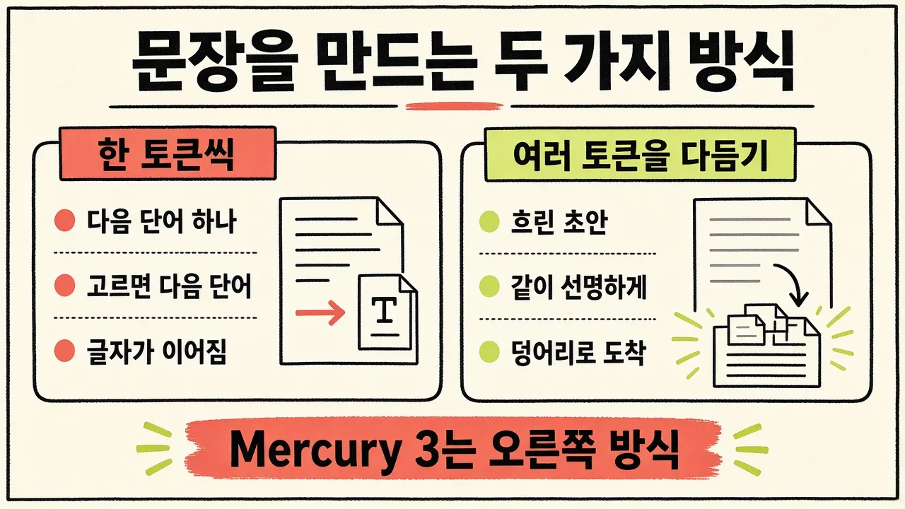 한 토큰씩 쓰기와 여러 토큰을 다듬는 방식 비교